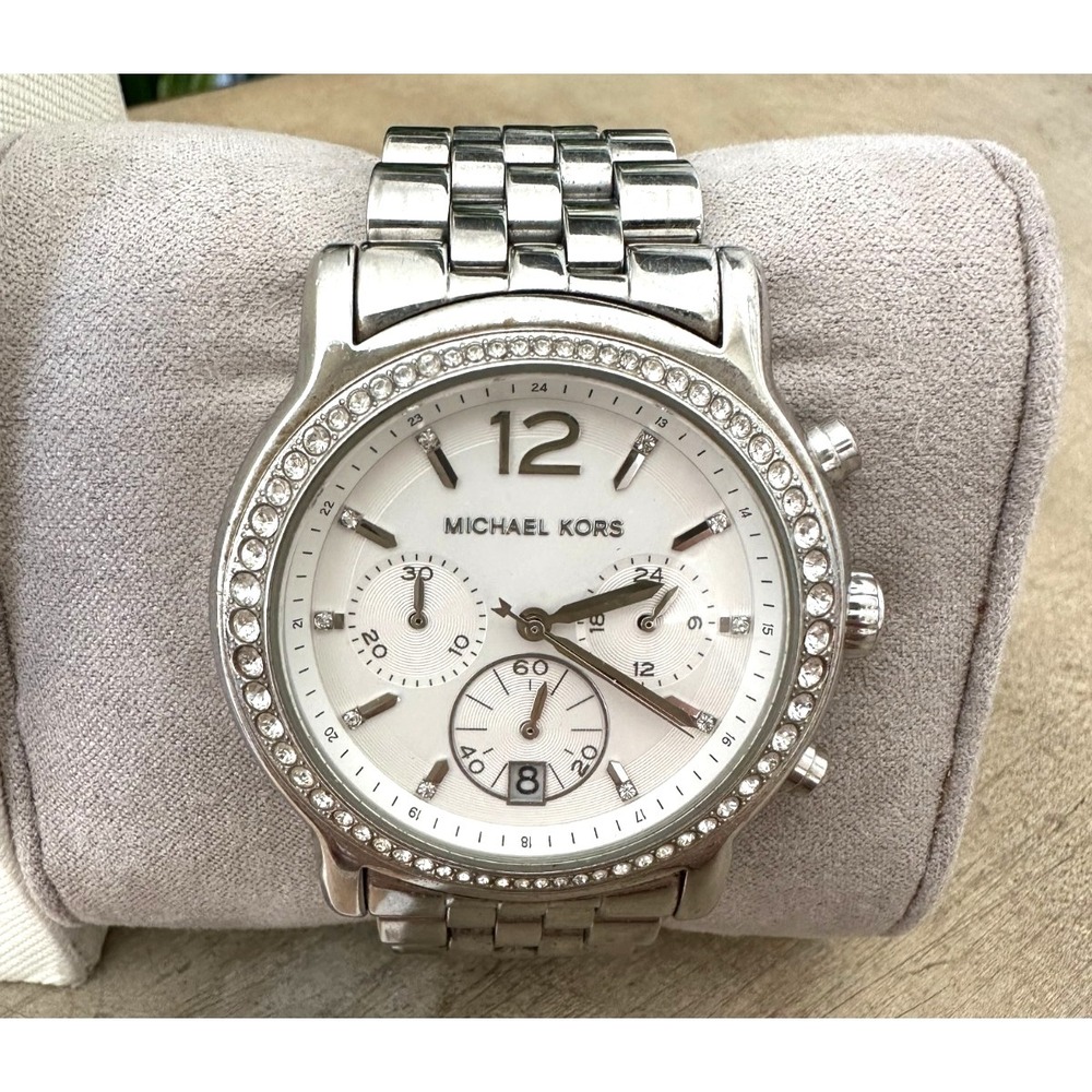 Michael Kors MK5981 Camille Silver-Tone Stainless Steel Pave Watch With Box